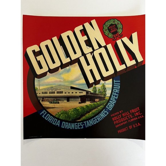 VINTAGE Original Citrus ORANGE Crate Label FLORIDA Christmas Holly DECOUPAGE MCM - Picture 2 of 8